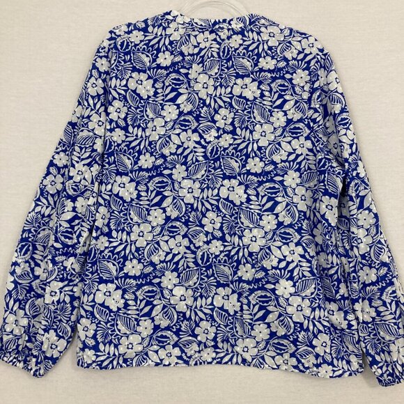 Woolworths Blue White Floral Tie Front Swiss Dot Textured Blouse Large Feminine - Picture 8 of 9